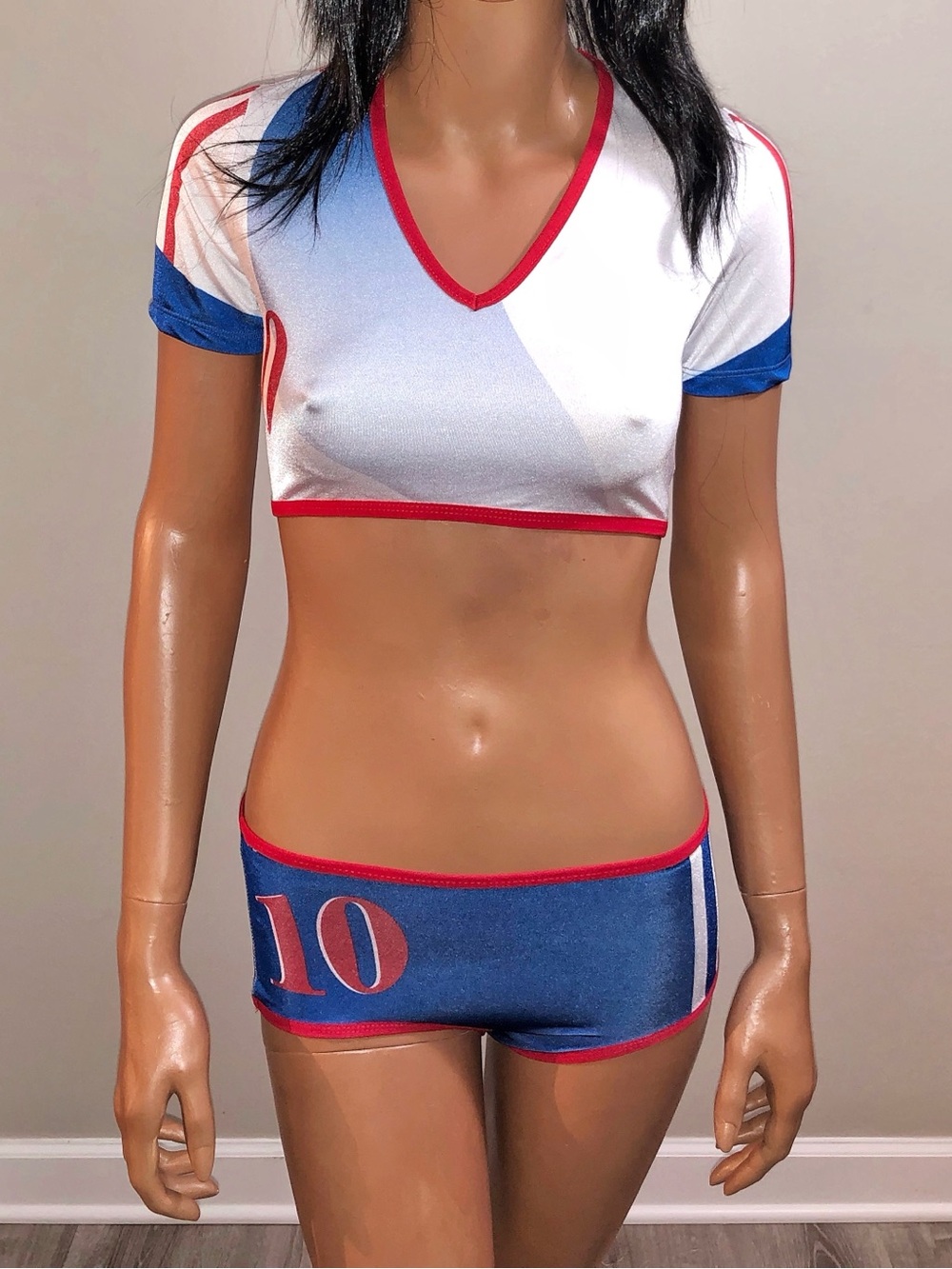 USA Soccer Costume “Ten” Halloween XS/S Red White Blue Stretchy